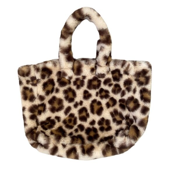 VINTAGE 1990'S AERIE FAUX FUR LEOPARD PRINT TOTE BAG Cheetah Print Bag Y2K Coque - Picture 2 of 3